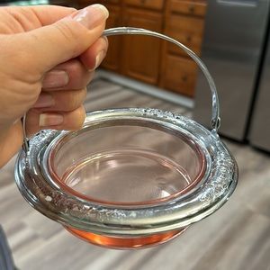 Vintage Pink Glass Bridal Basket with Stainless Handle Easter